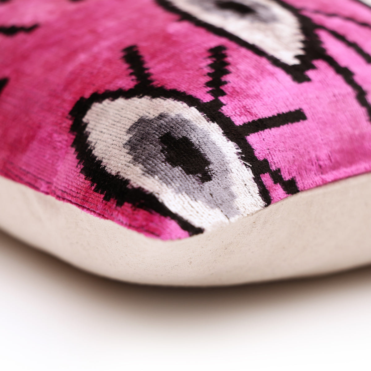 Handmade Velvet Ikat Eye Lumbar Pillow 16x24 | Pink Statement