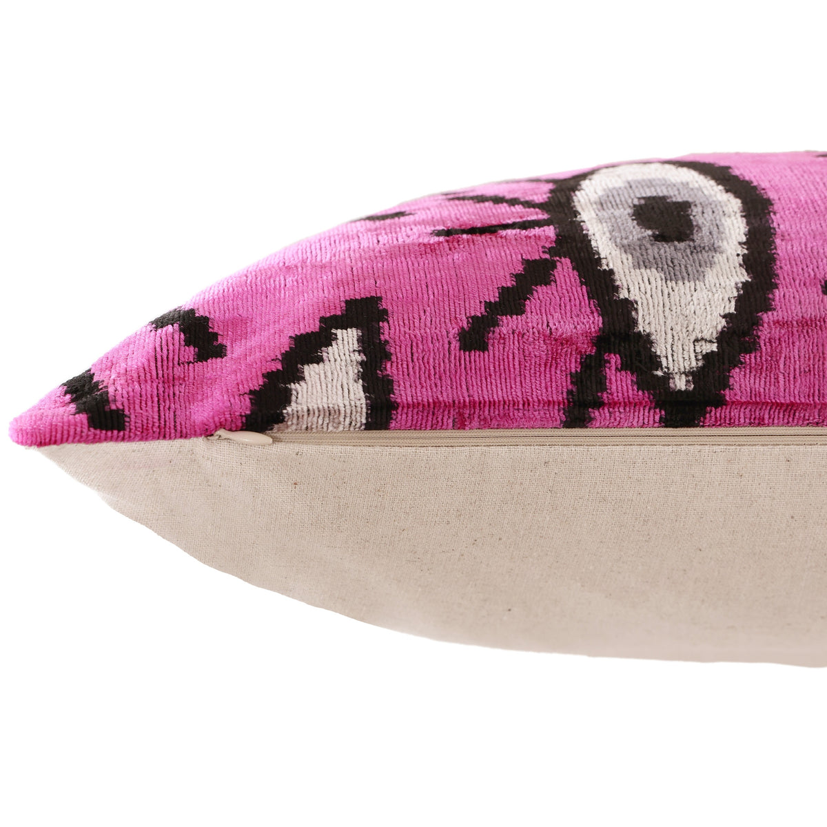 Handmade Velvet Ikat Eye Lumbar Pillow 16x24 | Pink Statement