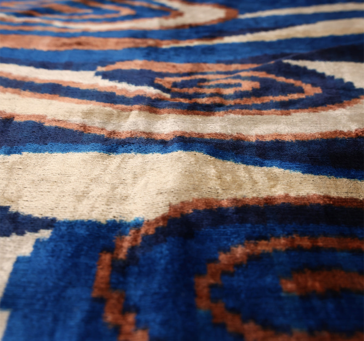 Handmade Velvet Ikat Lumbar Pillow 16x24 | Blue Swirl Stripe
