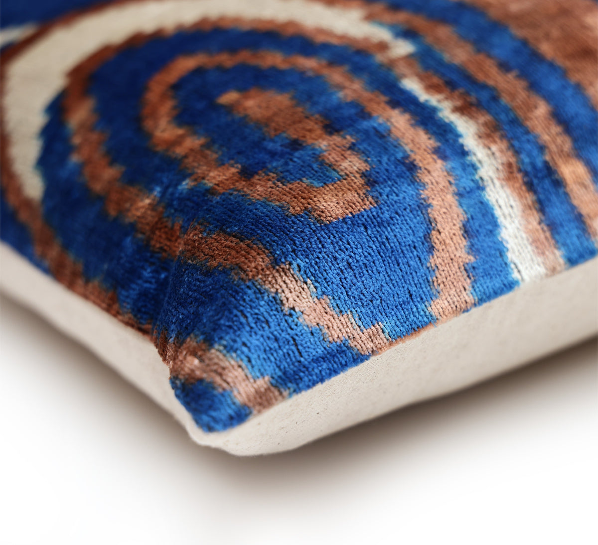 Handmade Velvet Ikat Lumbar Pillow 16x24 | Blue Swirl Stripe