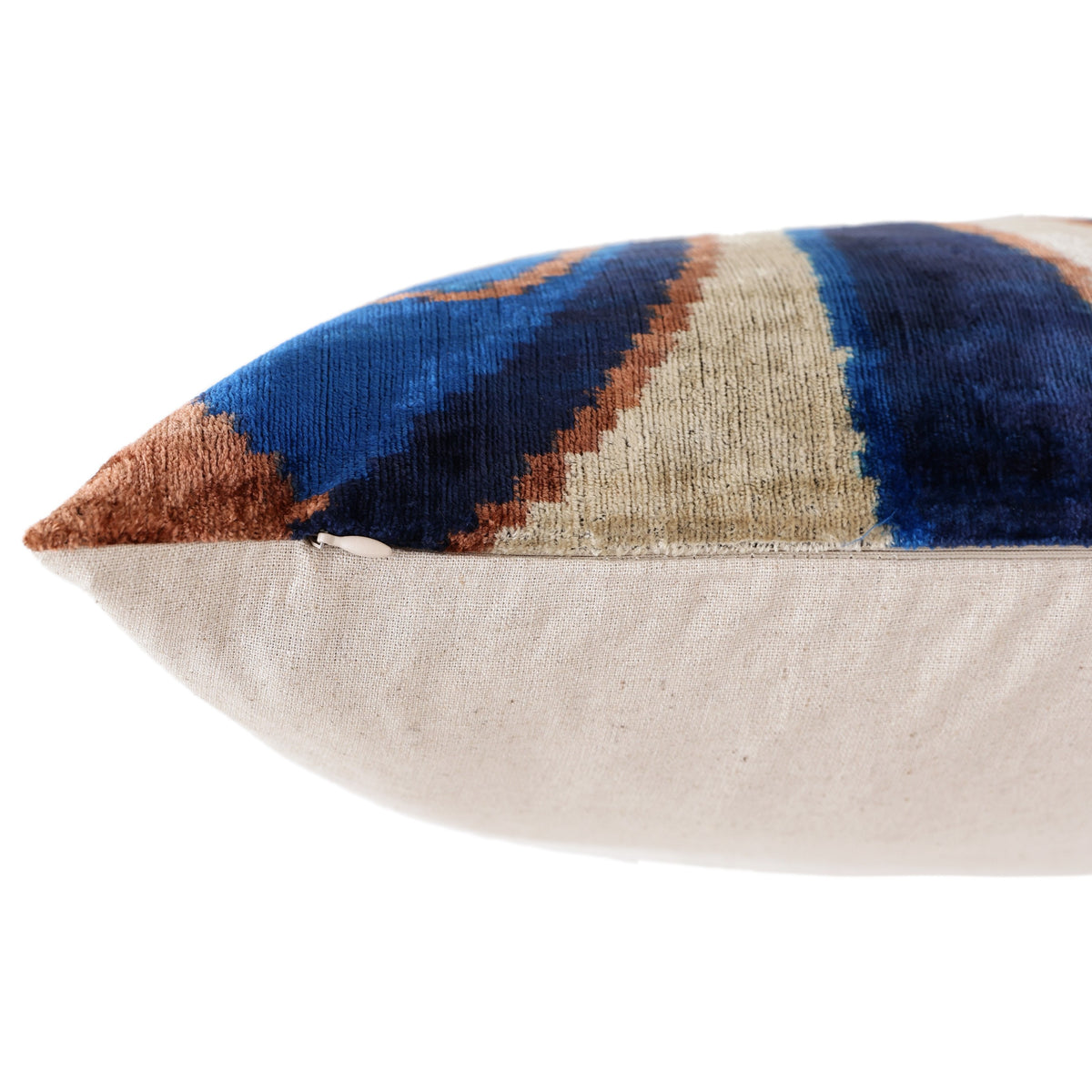 Handmade Velvet Ikat Lumbar Pillow 16x24 | Blue Swirl Stripe