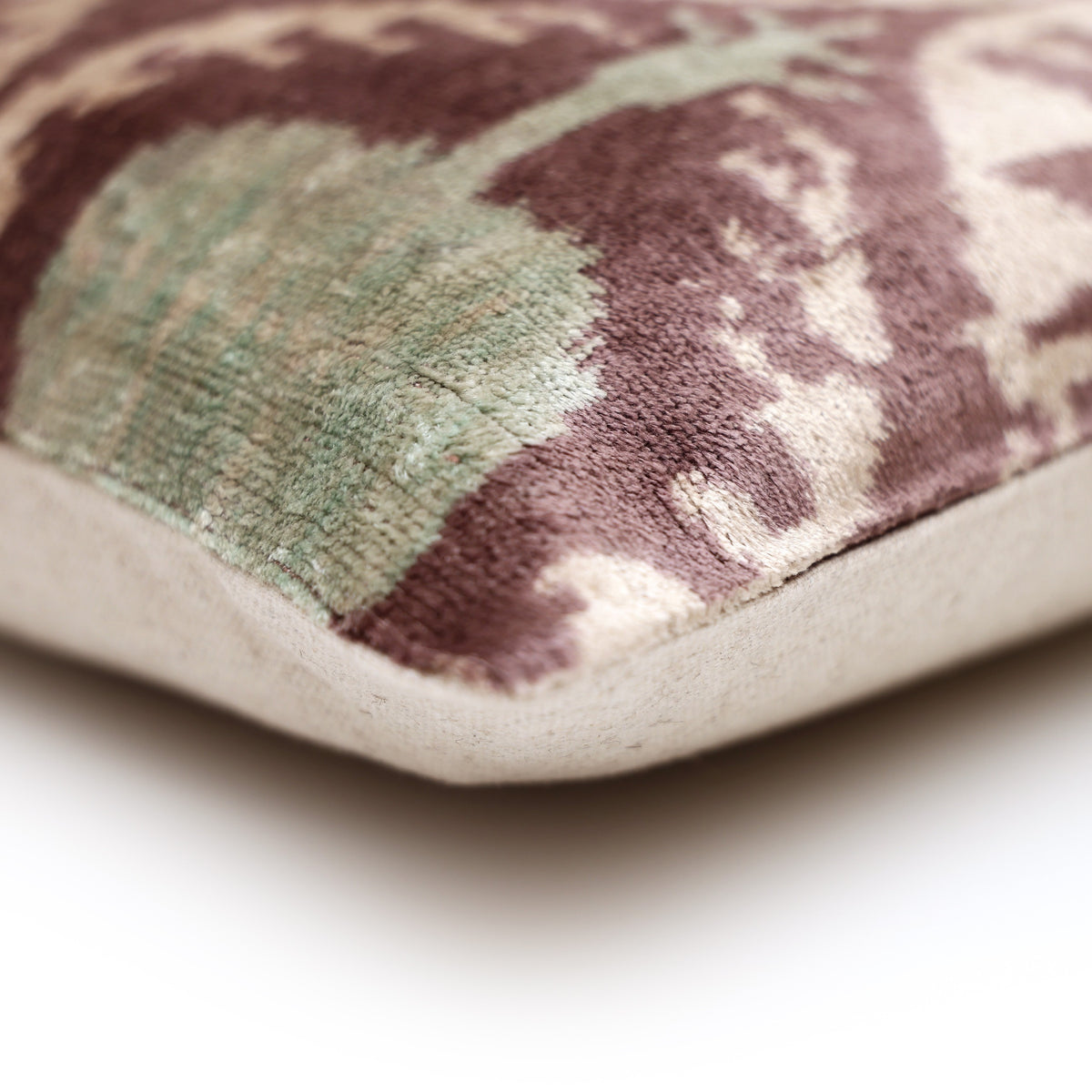 Handmade Velvet Ikat Lumbar Pillow 16x24 | Dusty Rose & Sage Medallion