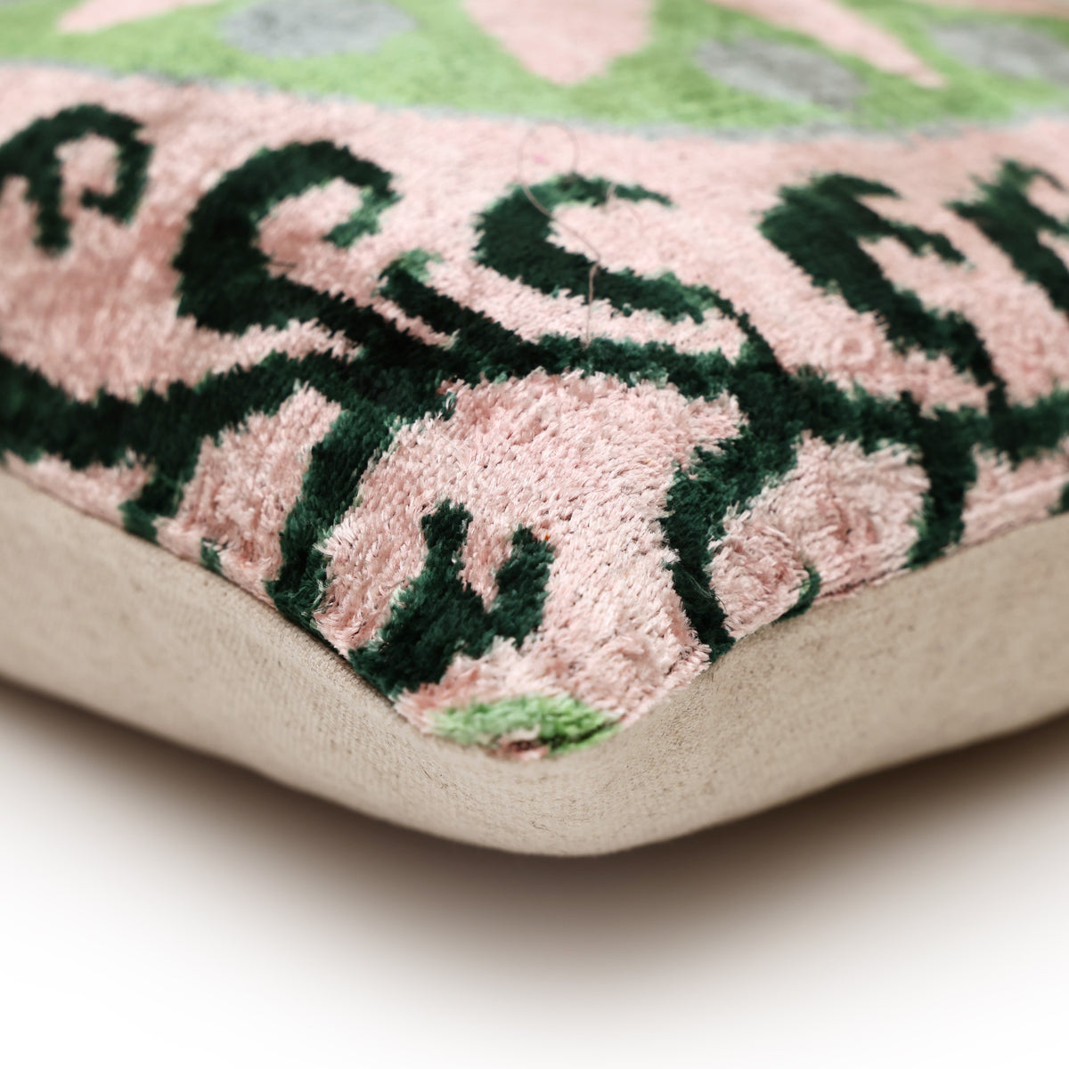 Luxury Blush & Sage Silk Velvet Throw Pillow 20x20 | Handmade Botanical Designer Cushion