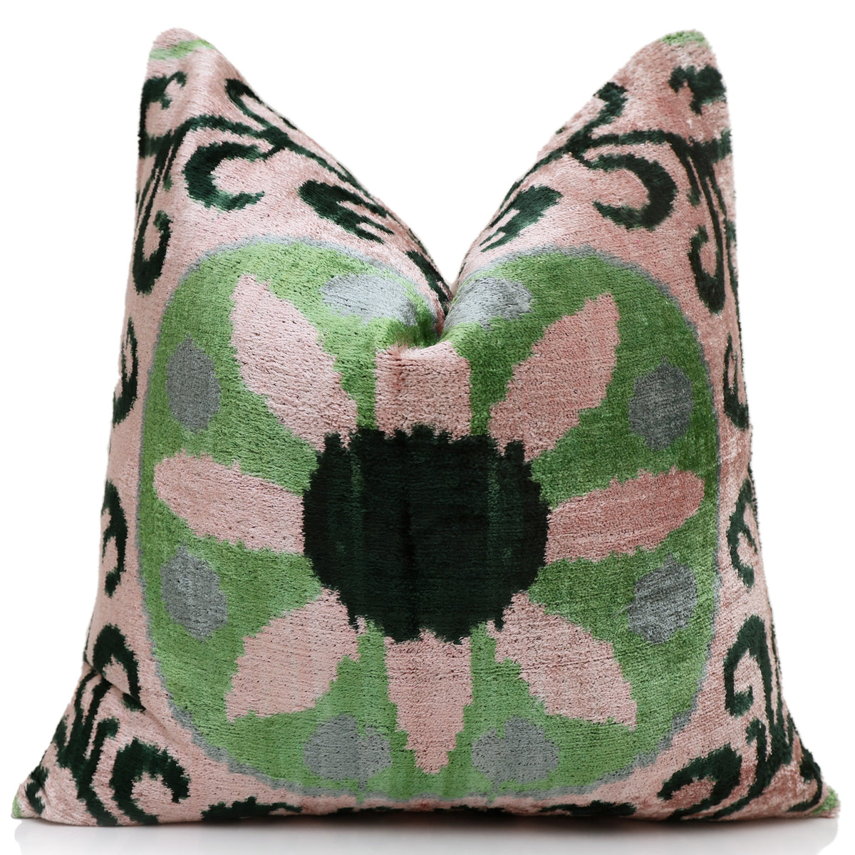 Luxury Blush & Sage Silk Velvet Throw Pillow 20x20 | Handmade Botanical Designer Cushion