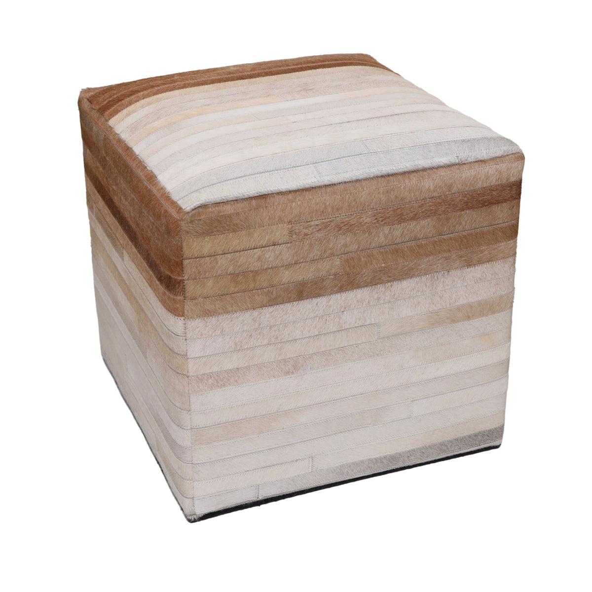 Handmade Cowhide Leather Ombre Ottoman Pouf 18x18 Gradient Beige Brown