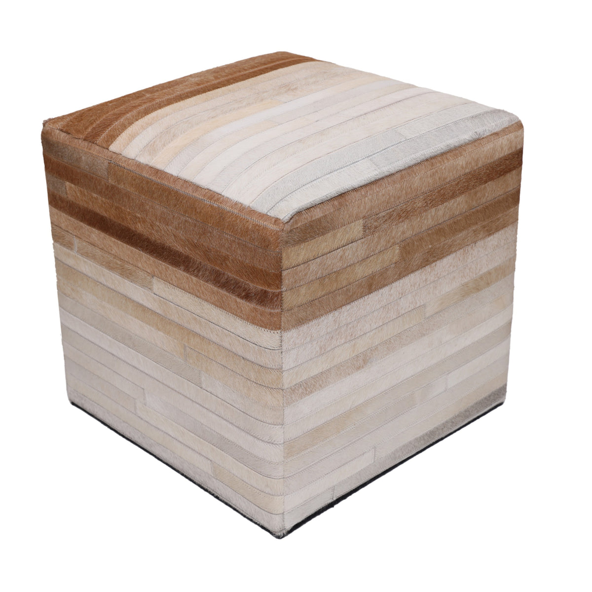 Handmade Cowhide Leather Ombre Ottoman Pouf 18x18 Gradient Beige Brown