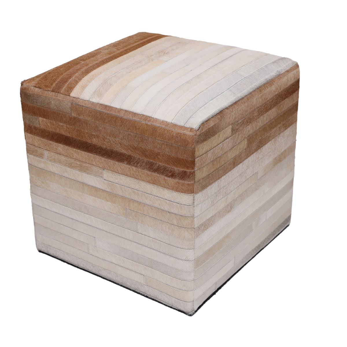 Handmade Cowhide Leather Ombre Ottoman Pouf 18x18 Gradient Beige Brown