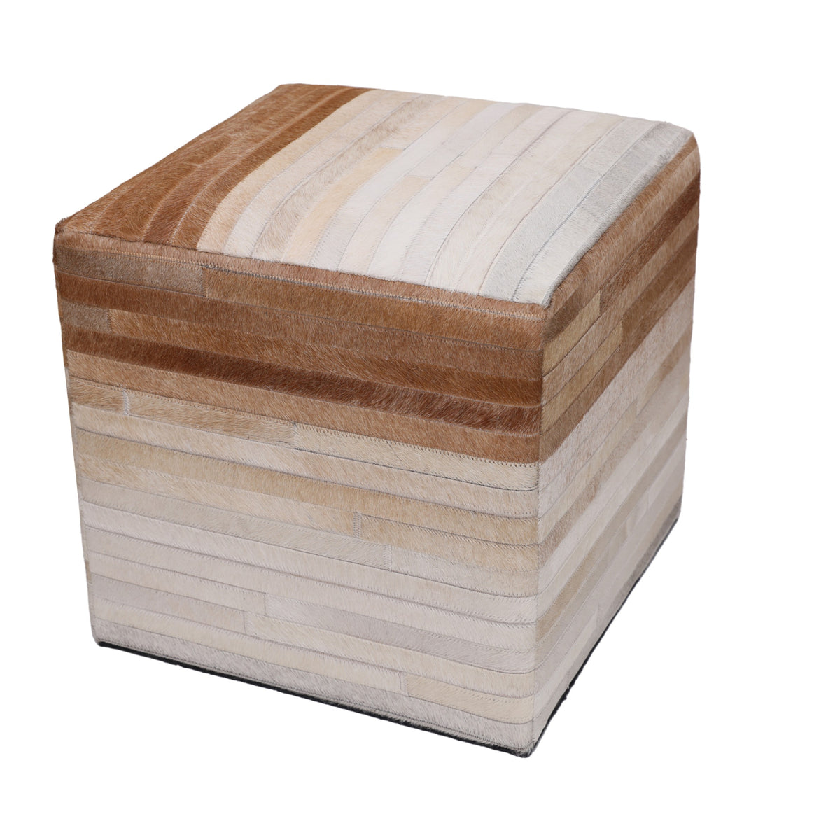 Handmade Cowhide Leather Ombre Ottoman Pouf 18x18 Gradient Beige Brown