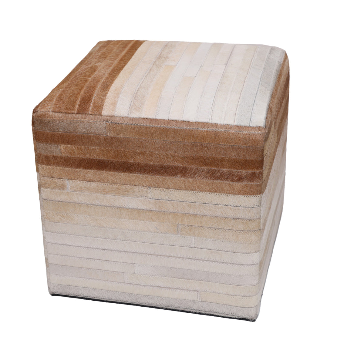 Handmade Cowhide Leather Ombre Ottoman Pouf 18x18 Gradient Beige Brown