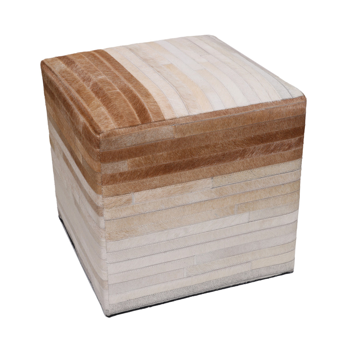 Handmade Cowhide Leather Ombre Ottoman Pouf 18x18 Gradient Beige Brown