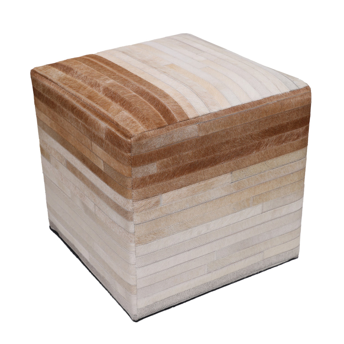 Handmade Cowhide Leather Ombre Ottoman Pouf 18x18 Gradient Beige Brown