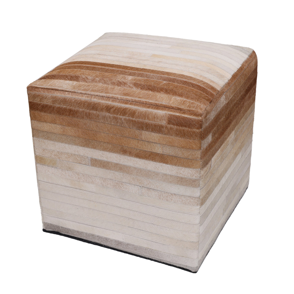 Handmade Cowhide Leather Ombre Ottoman Pouf 18x18 Gradient Beige Brown