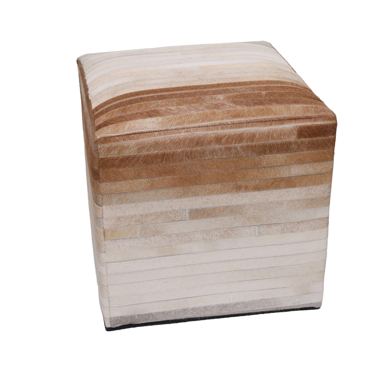 Handmade Cowhide Leather Ombre Ottoman Pouf 18x18 Gradient Beige Brown