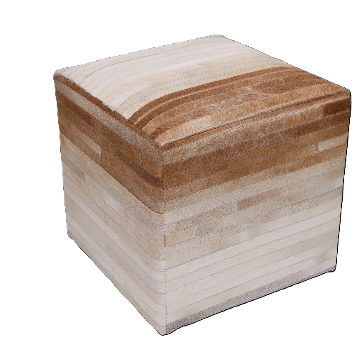 Handmade Cowhide Leather Ombre Ottoman Pouf 18x18 Gradient Beige Brown