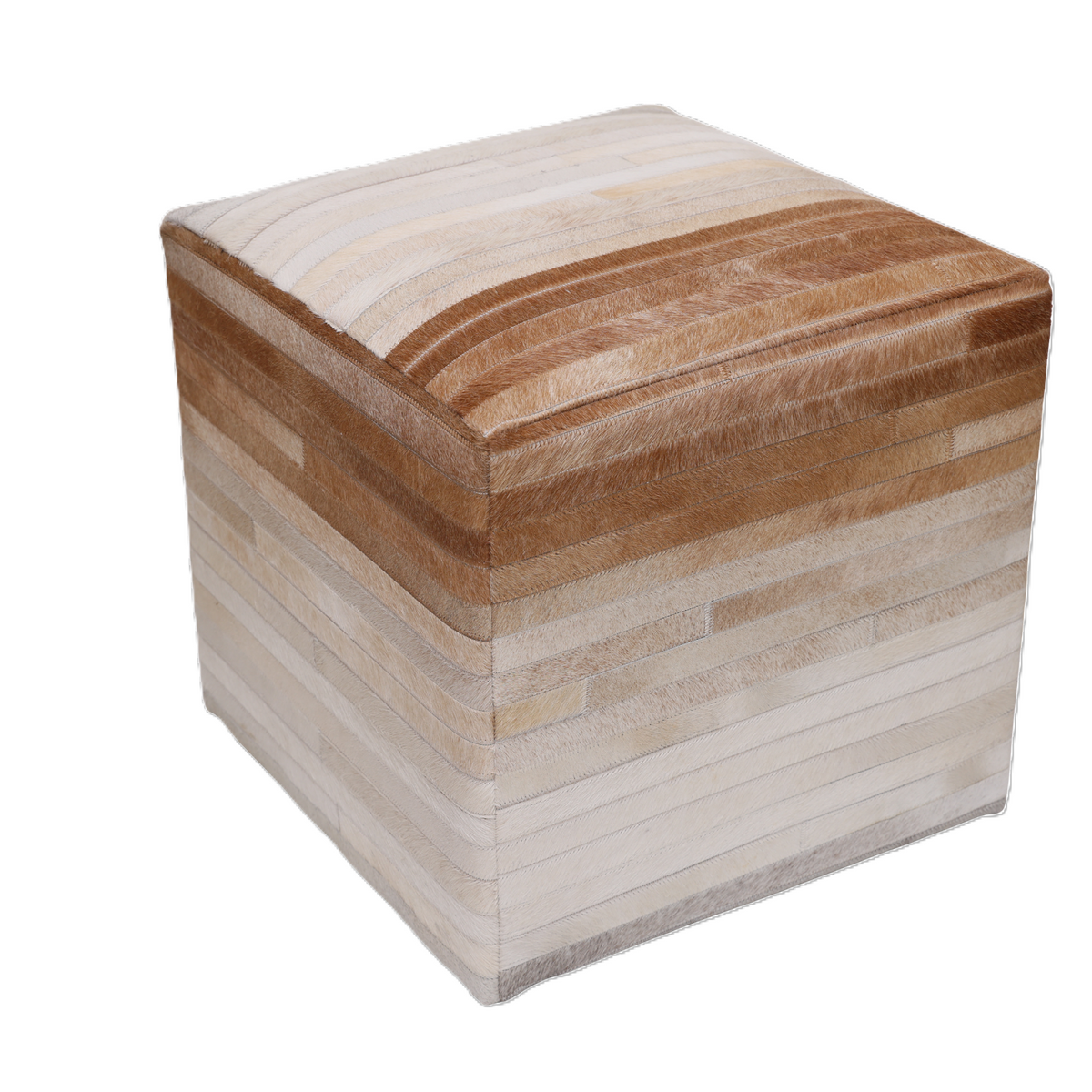 Handmade Cowhide Leather Ombre Ottoman Pouf 18x18 Gradient Beige Brown