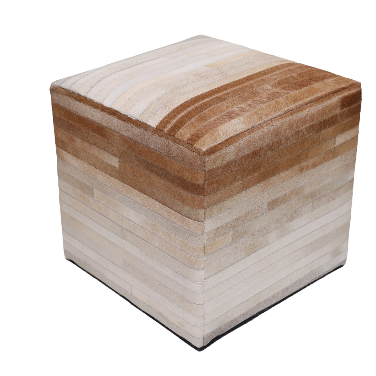 Handmade Cowhide Leather Ombre Ottoman Pouf 18x18 Gradient Beige Brown