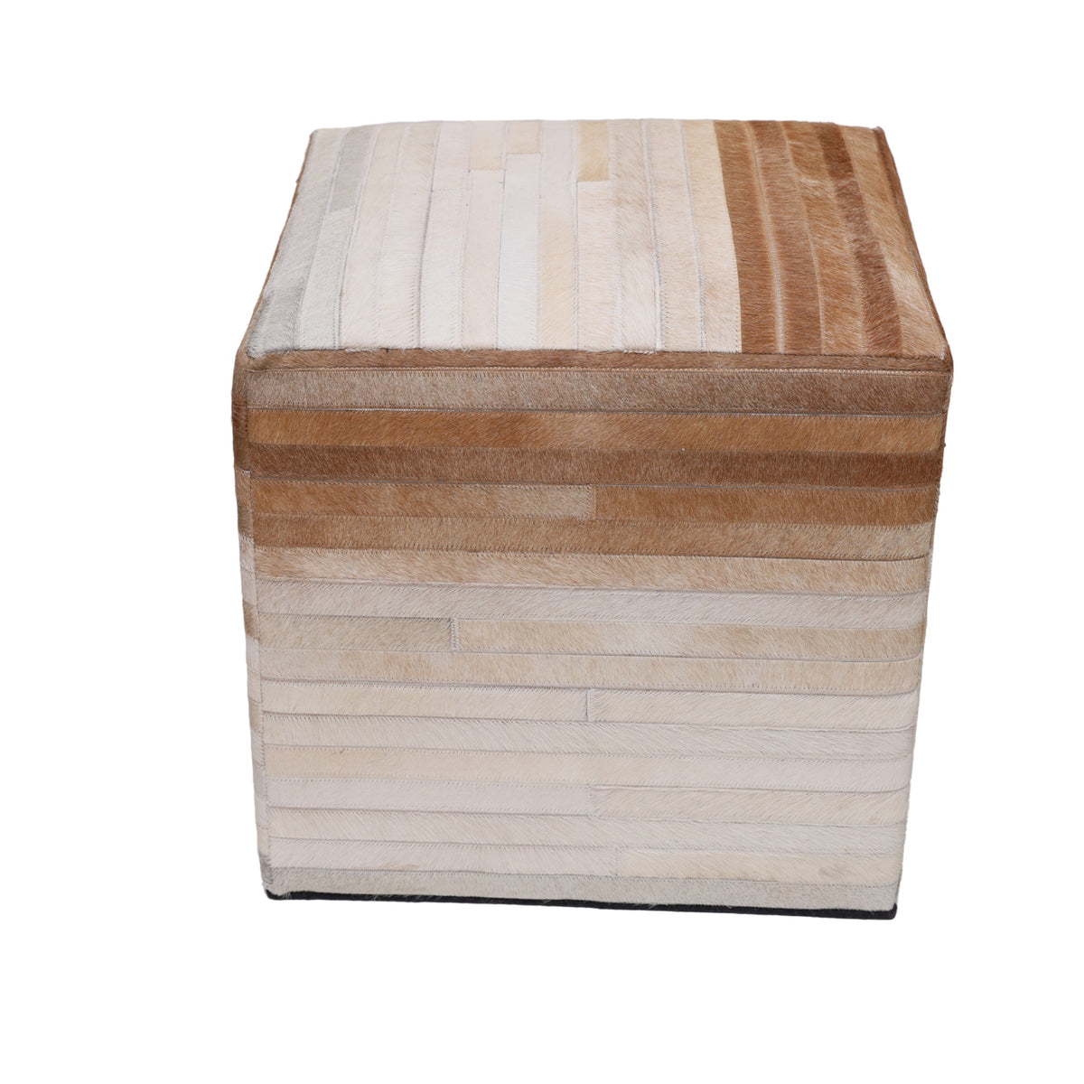 Handmade Cowhide Leather Ombre Ottoman Pouf 18x18 Gradient Beige Brown