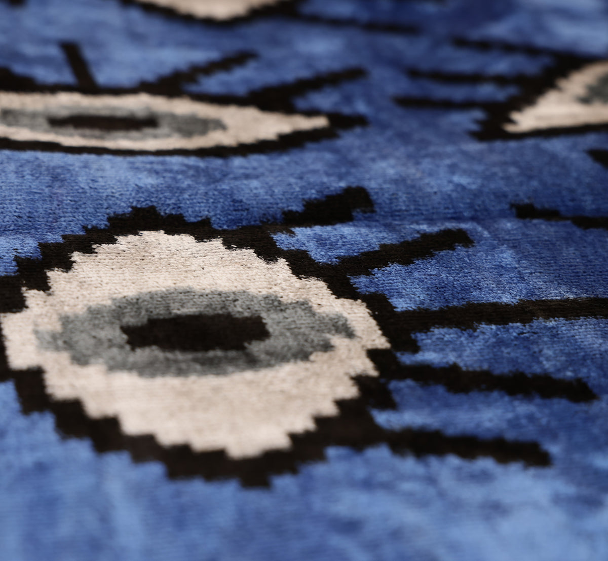 Blue Ikat Velvet Throw Pillow 16x16 | Handmade Luxury Accent