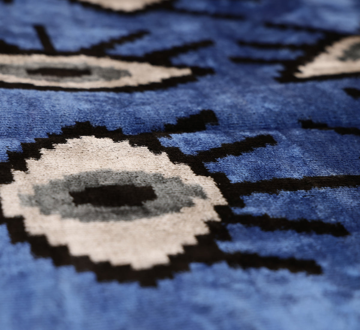 Handmade Blue Ikat Velvet Lumbar Pillow 16x24 | Sapphire & Black Abstract