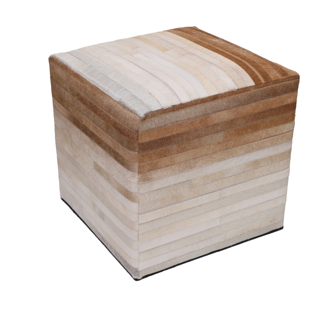 Handmade Cowhide Leather Ombre Ottoman Pouf 18x18 Gradient Beige Brown