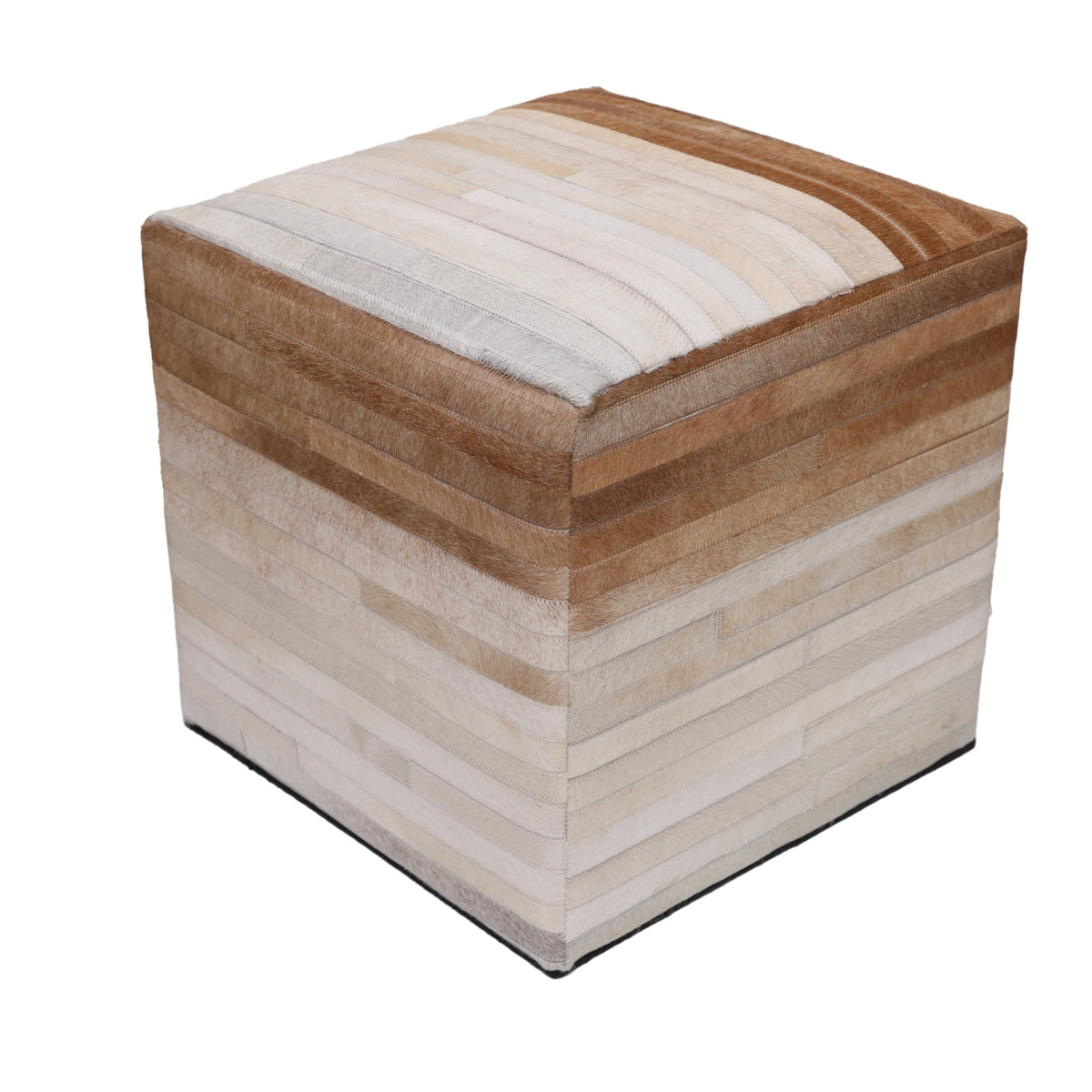 Handmade Cowhide Leather Ombre Ottoman Pouf 18x18 Gradient Beige Brown