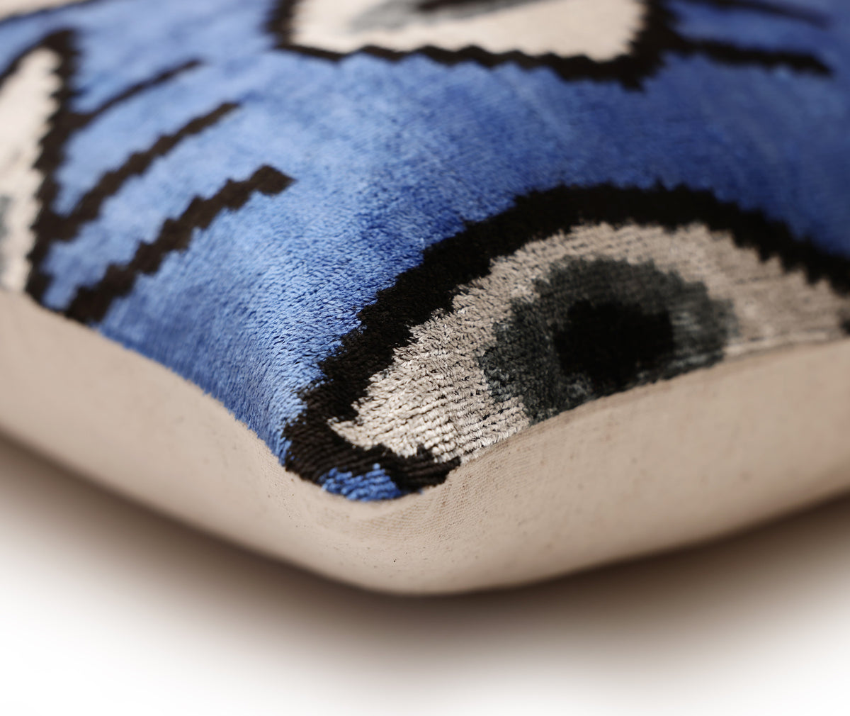 Blue Ikat Velvet Throw Pillow 16x16 | Handmade Luxury Accent