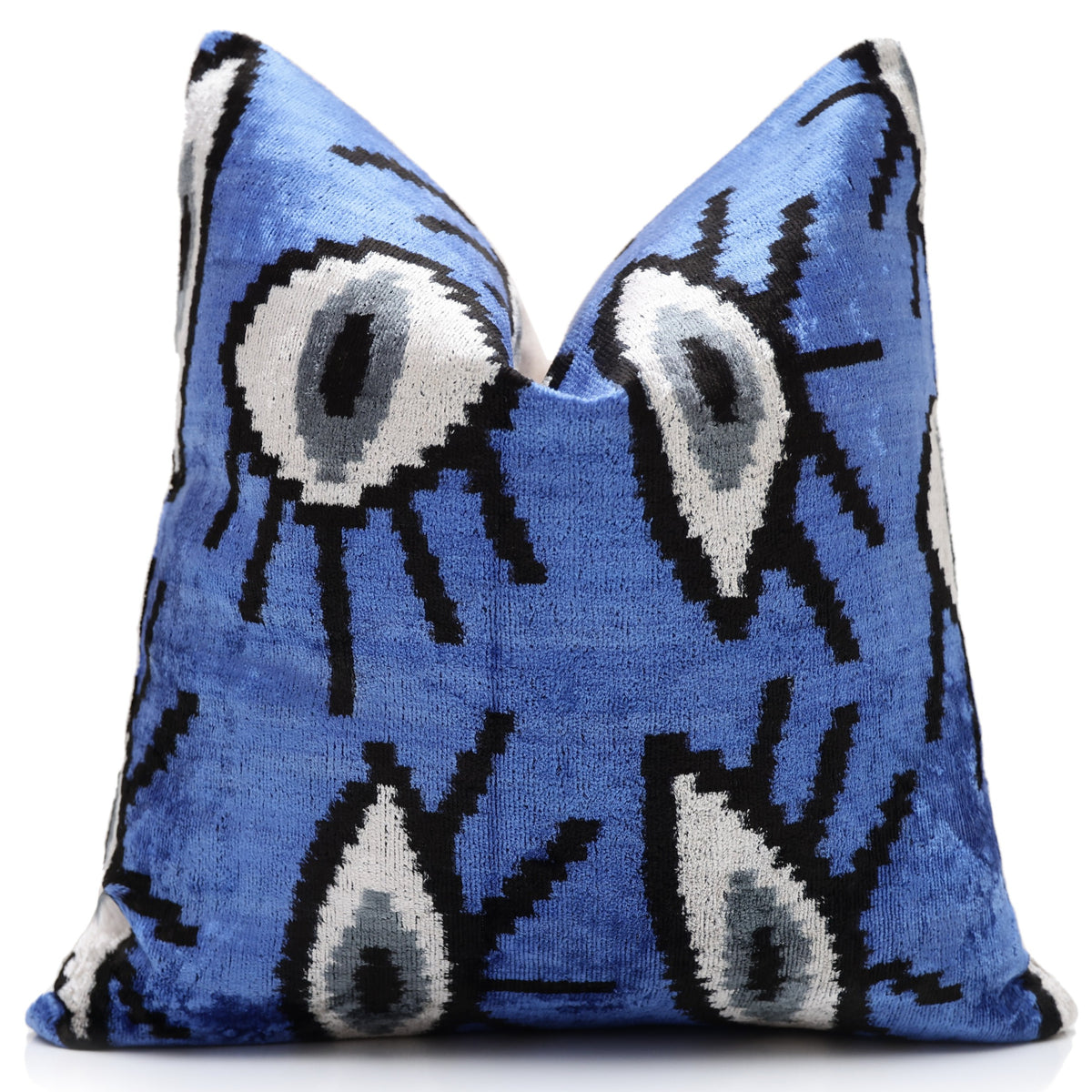Blue Ikat Velvet Throw Pillow 16x16 | Handmade Luxury Accent