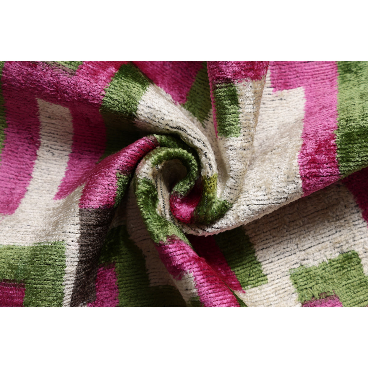 Modern Geometric Silk Velvet Pillow 20x20 | Handmade Pink & Green Designer Cushion