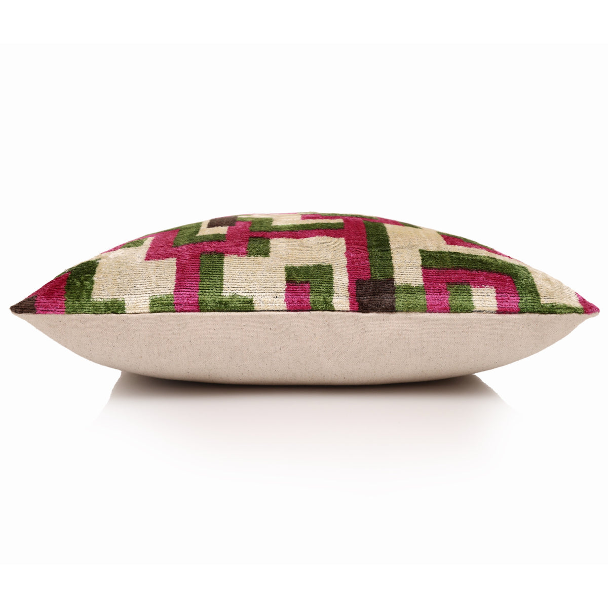 Modern Geometric Silk Velvet Pillow 20x20 | Handmade Pink & Green Designer Cushion