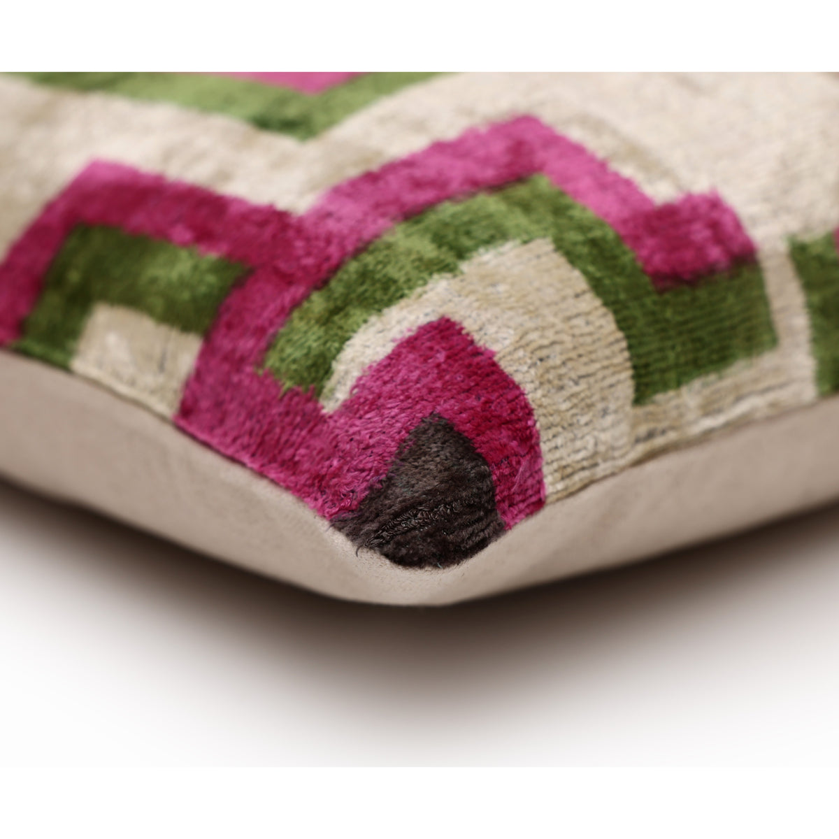 Modern Geometric Silk Velvet Pillow 20x20 | Handmade Pink & Green Designer Cushion