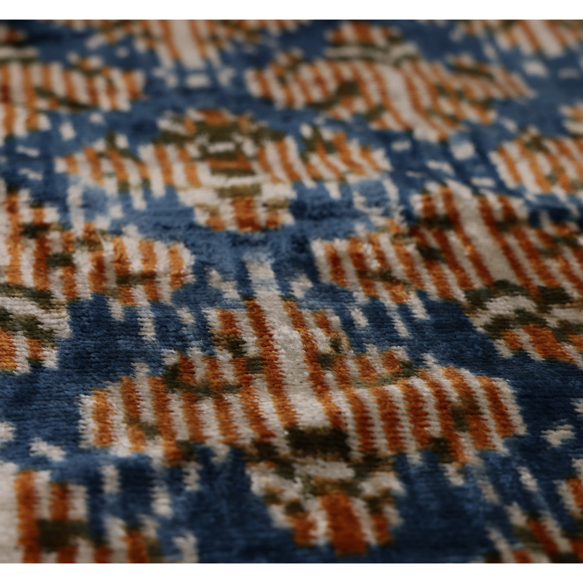 Blue Ikat Silk Velvet Pillow 20x20 | Handmade Designer Accent Cushion