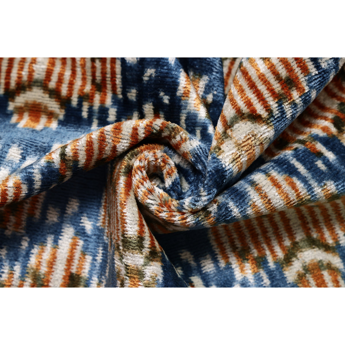 Blue Ikat Silk Velvet Pillow 20x20 | Handmade Designer Accent Cushion