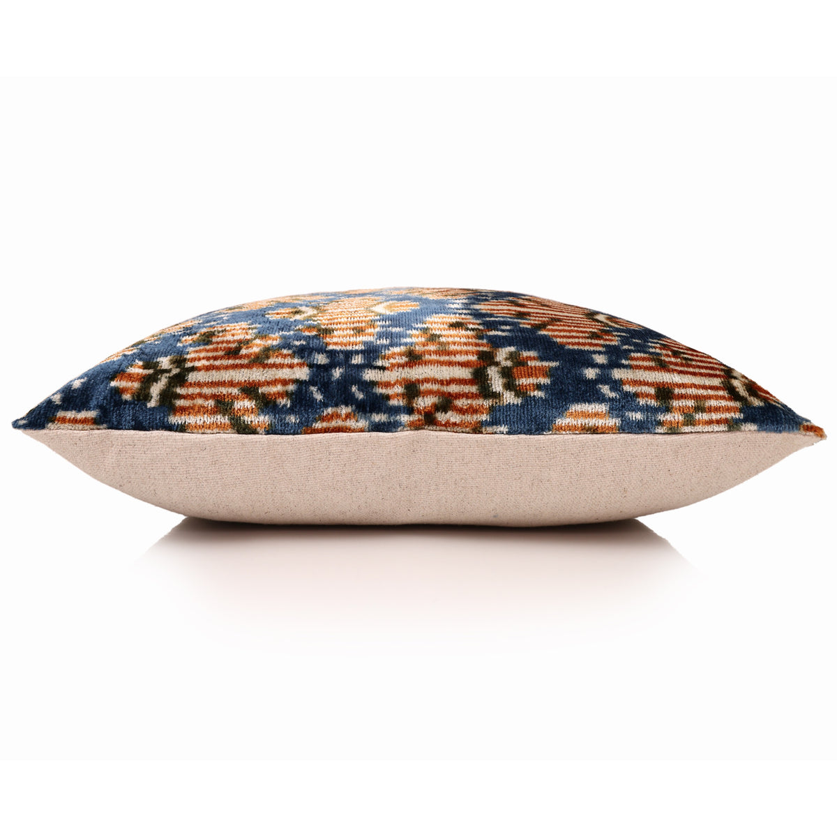 Blue Ikat Silk Velvet Pillow 20x20 | Handmade Designer Accent Cushion