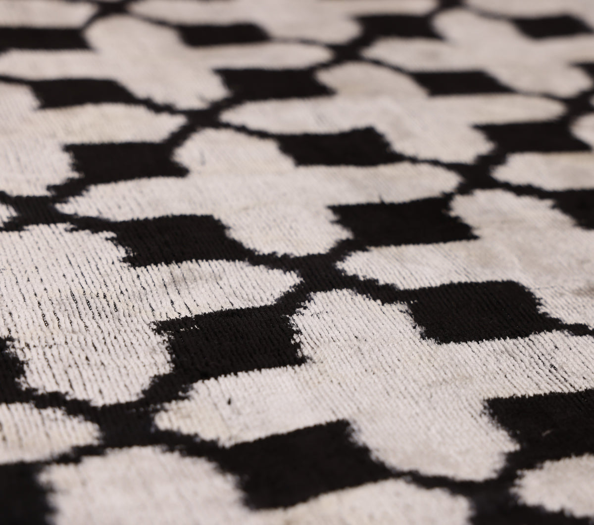 Black & Ivory Trellis Ikat Velvet Throw Pillow 16x16 | Modern Geometric Luxury
