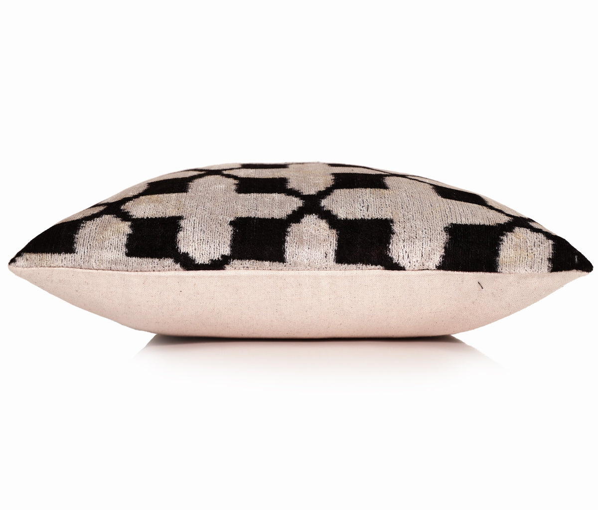 Black & Ivory Trellis Ikat Velvet Throw Pillow 16x16 | Modern Geometric Luxury