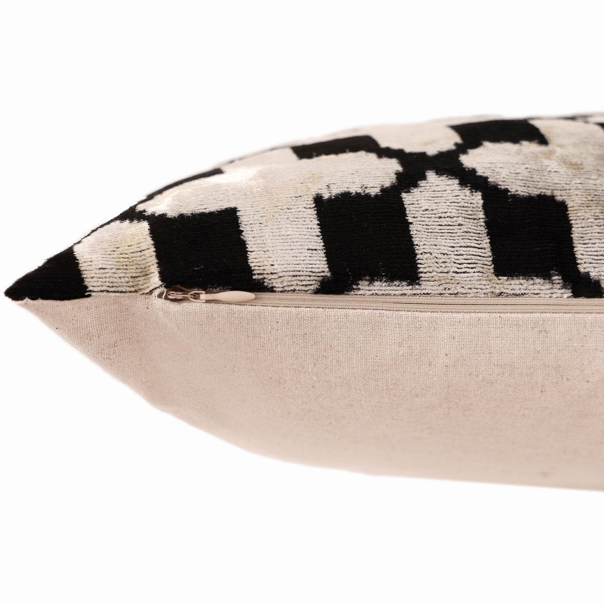 Black & Ivory Trellis Ikat Velvet Throw Pillow 16x16 | Modern Geometric Luxury