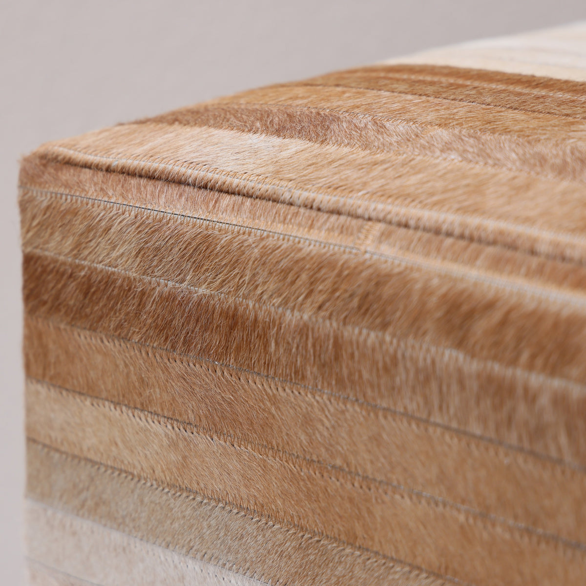 Handmade Cowhide Leather Ombre Ottoman Pouf 18x18 Gradient Beige Brown