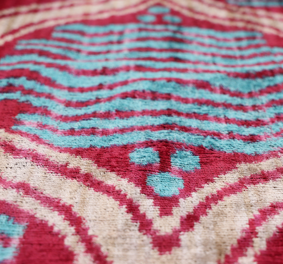 Handmade Red & Turquoise Ikat Velvet Lumbar Pillow 16x24 | Bold Artisan Statement
