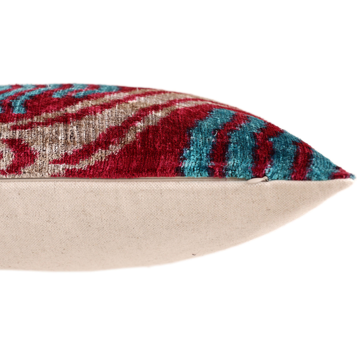 Handmade Red & Turquoise Ikat Velvet Lumbar Pillow 16x24 | Bold Artisan Statement