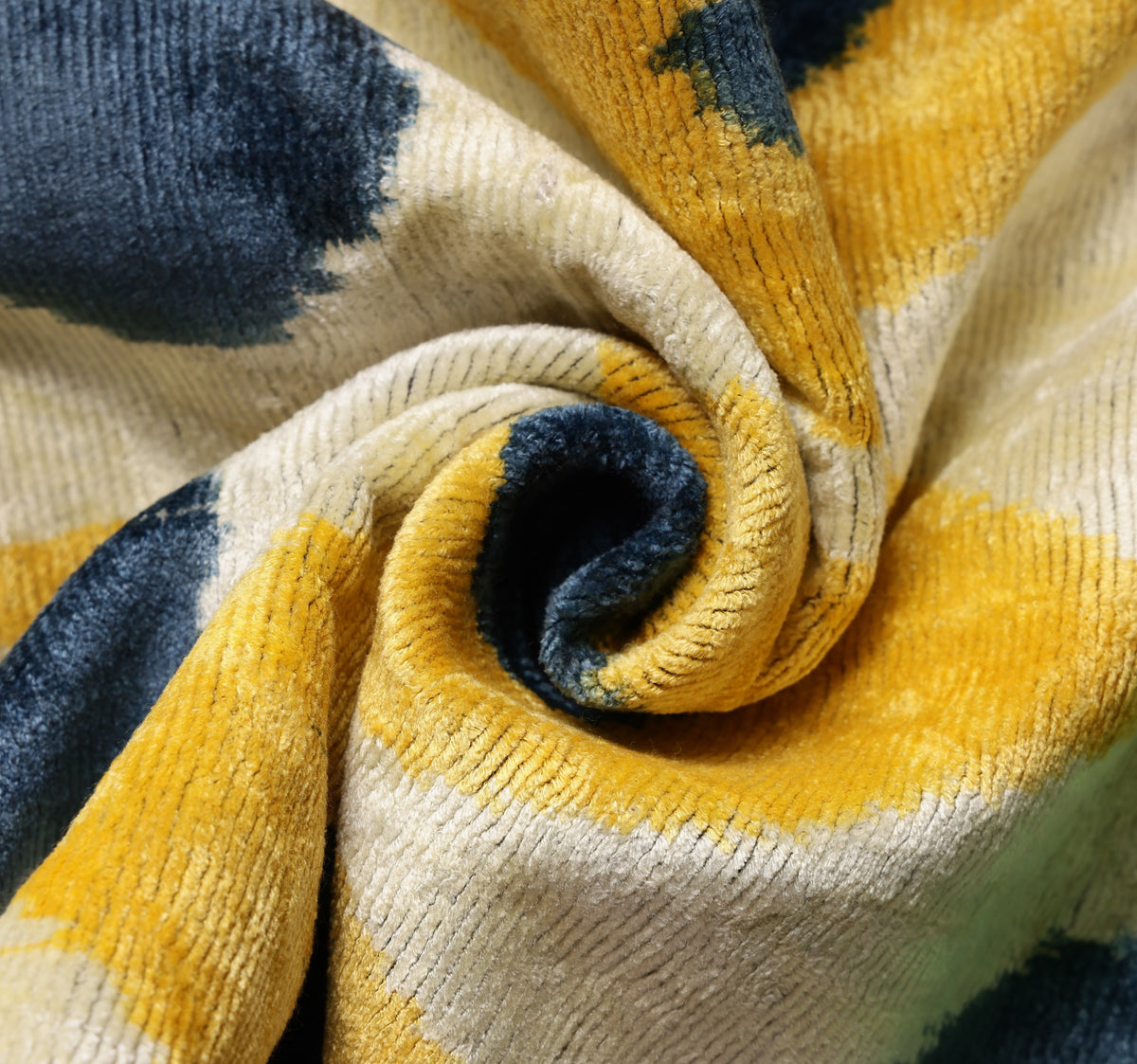Handmade Yellow & Navy Ikat Velvet Lumbar Pillow 16x24 | Modern Artisan Accent