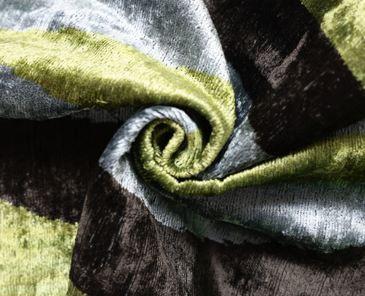 Handmade Olive Green & Charcoal Ikat Velvet Lumbar Pillow 16x24 | Modern Organic Accent