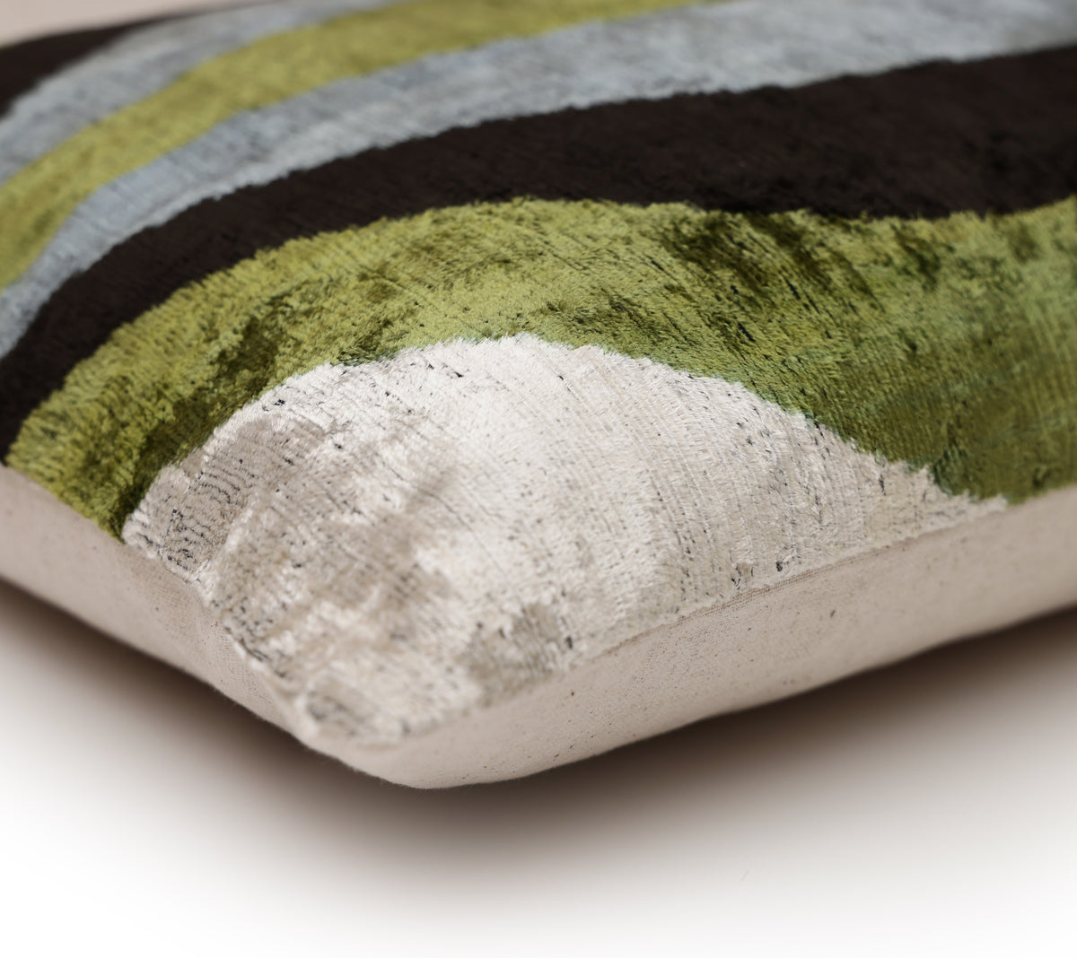 Handmade Olive Green & Charcoal Ikat Velvet Lumbar Pillow 16x24 | Modern Organic Accent