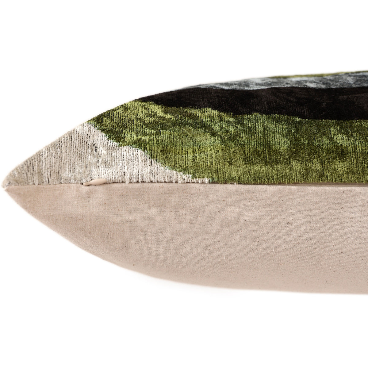 Handmade Olive Green & Charcoal Ikat Velvet Lumbar Pillow 16x24 | Modern Organic Accent