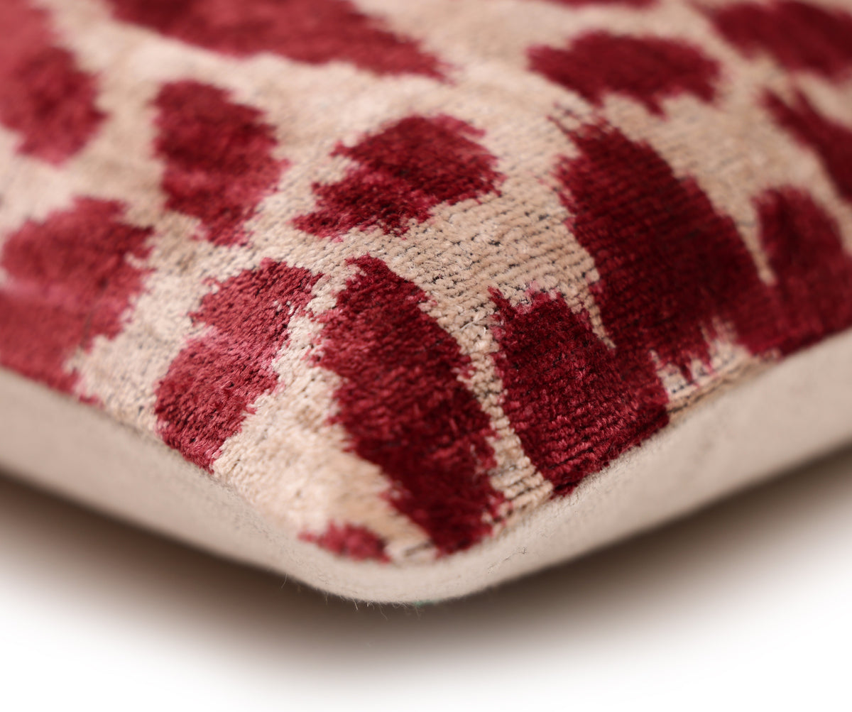 Ruby Red & Ivory Ikat Velvet Lumbar Pillow 16x24 | Classic Statement Luxury