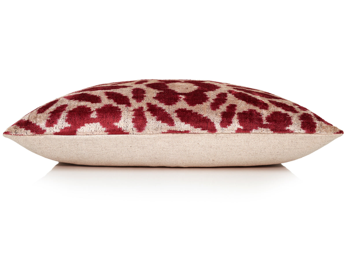 Ruby Red & Ivory Ikat Velvet Lumbar Pillow 16x24 | Classic Statement Luxury
