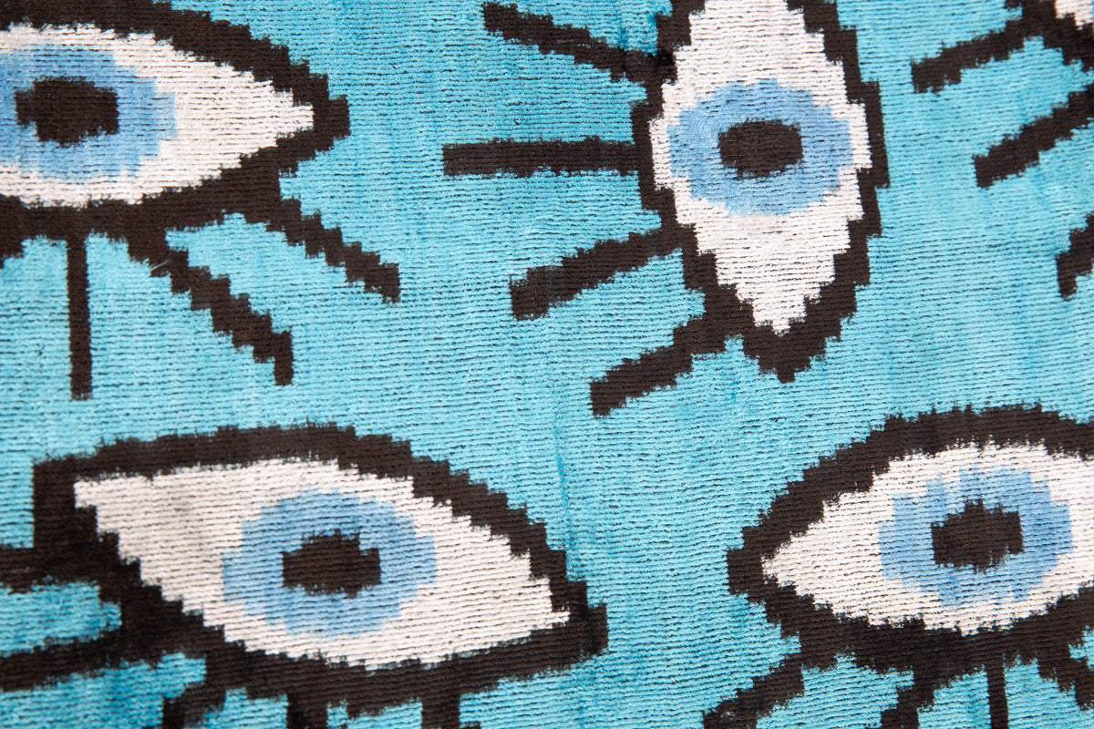 Canvello Handmade Velvet Evil Eye Pillow – 16x24 Luxury Decorative Throw Cushion for Home Decor – Feather Down Insert, Vegetable-Dyed, Vibrant Blue Accent