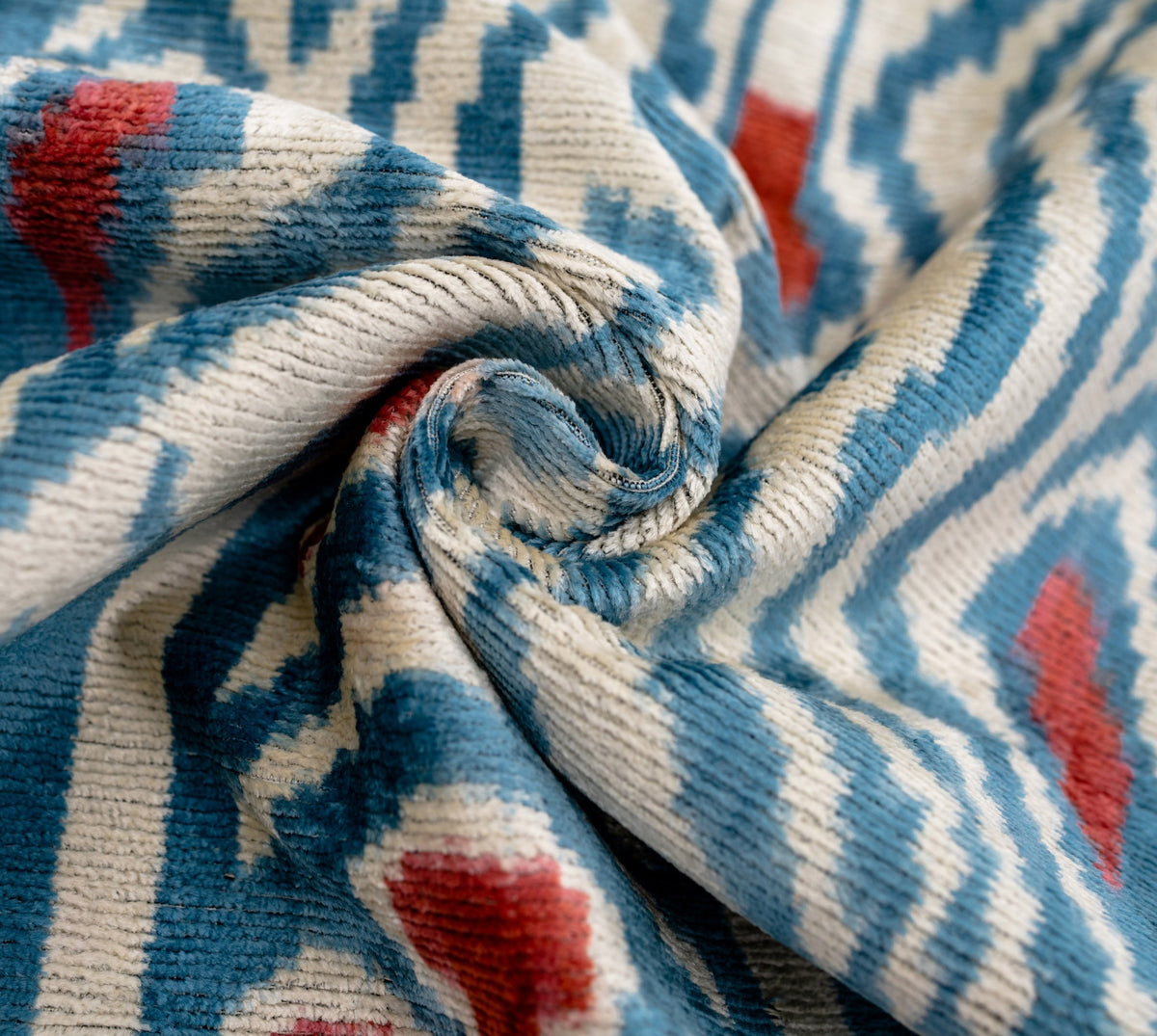 Blue Ikat Silk Velvet Throw Pillow 20x20 | Handmade Designer Accent Pillow
