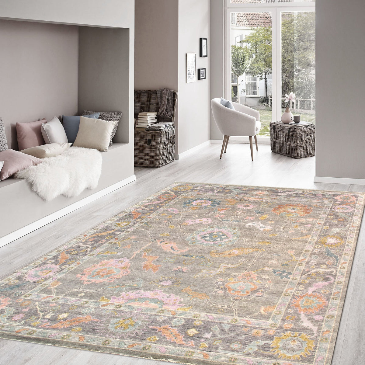 Oushak Hand-Knotted Area Rug, Silver/Grey