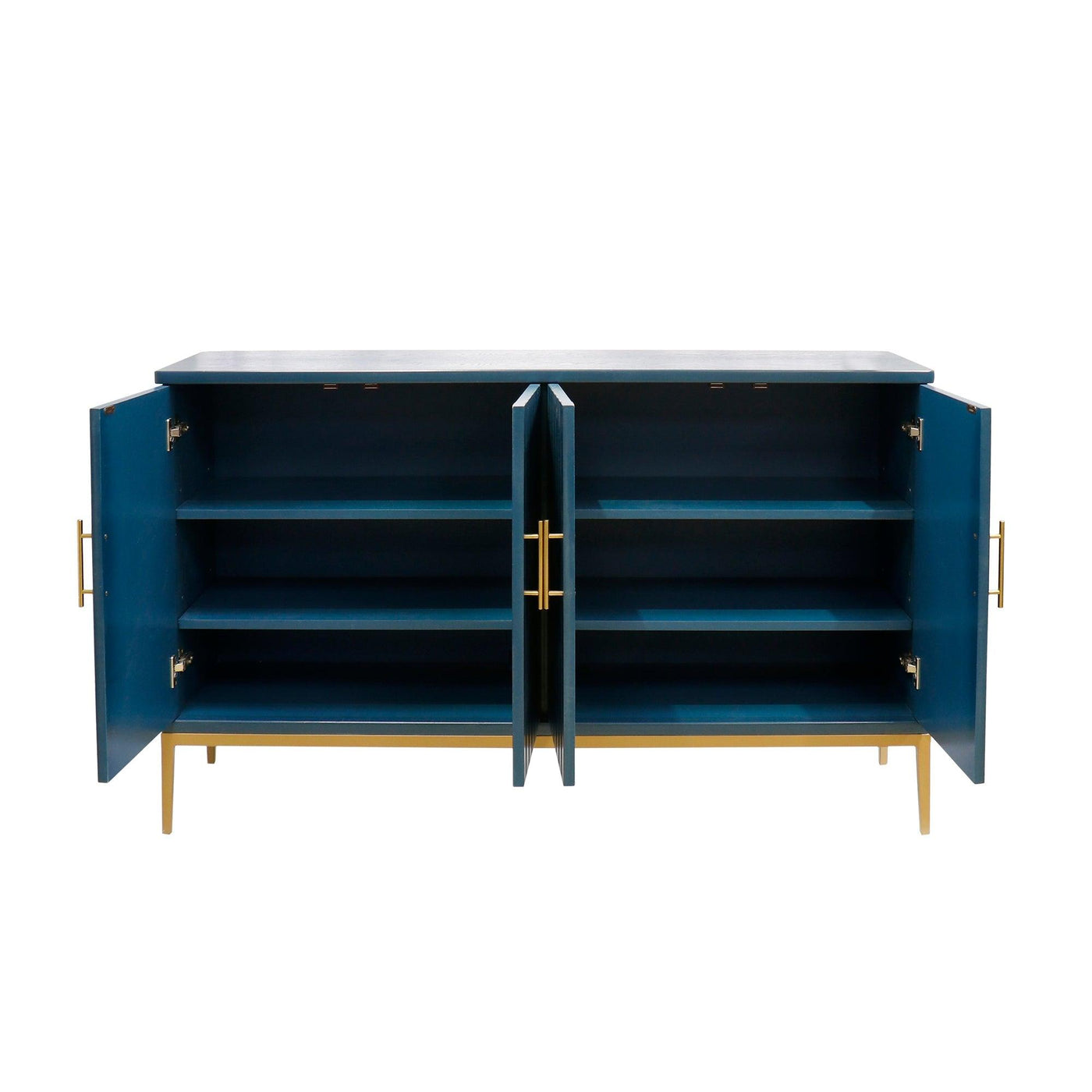 Canvello Edgar Teal Sideboard, 4 Doors, 6 Shelf & Gold Polished Metal Frame