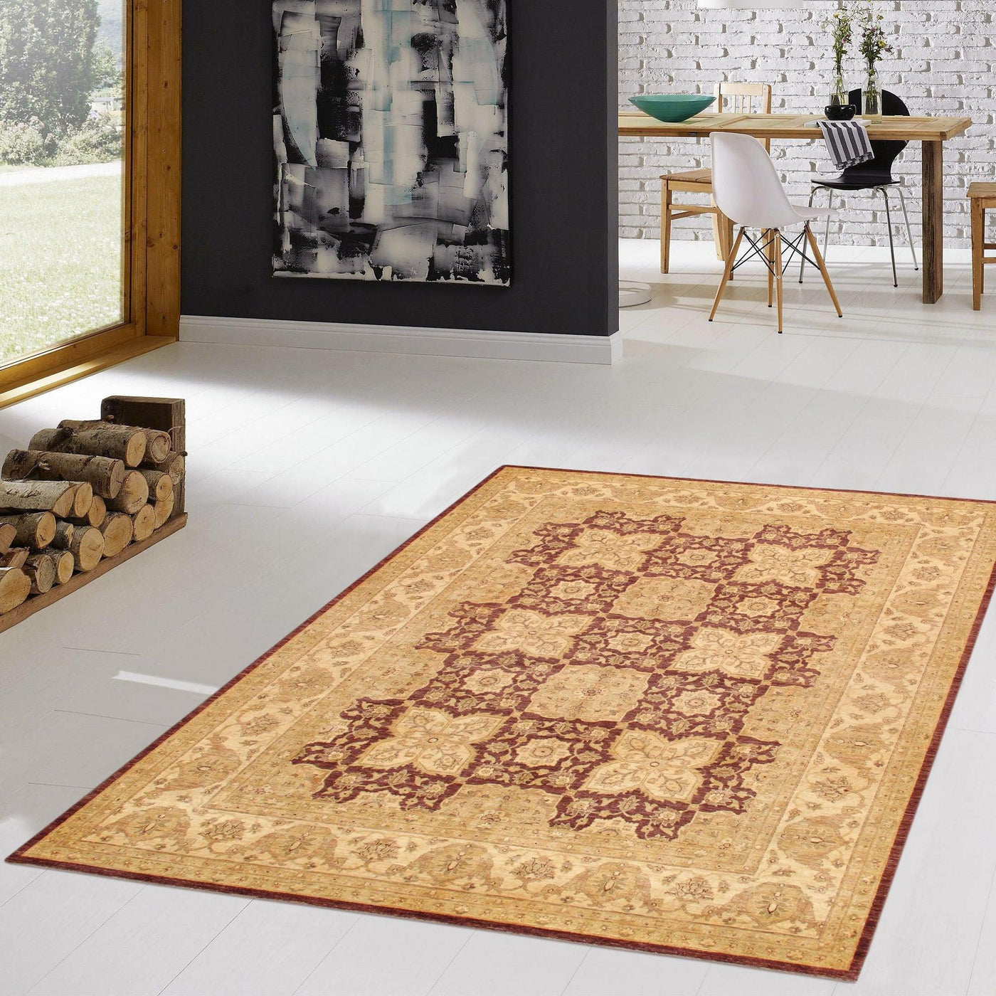 Canvello Ferehan Hand-Knotted Lamb's Wool Area Rug- 9'1" X 12'5"